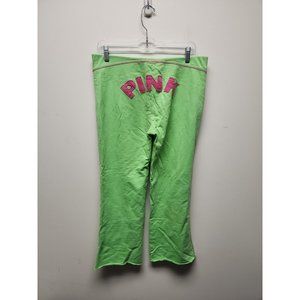 VICTORIA SECRET PINK CROPPED LOUNGE PANTS Green Pink Spellout  SIZE S